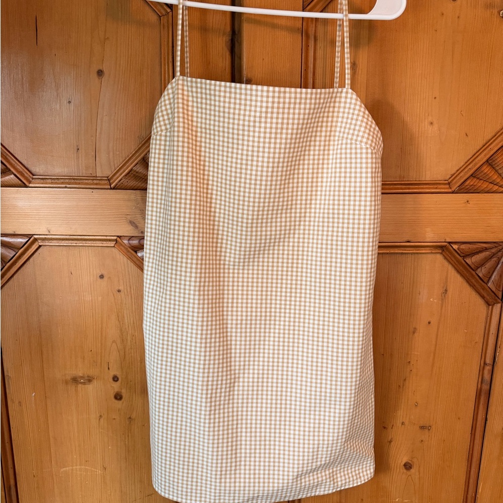 Sézane Josiana Gingham Dress in Beige with Spaghetti Straps